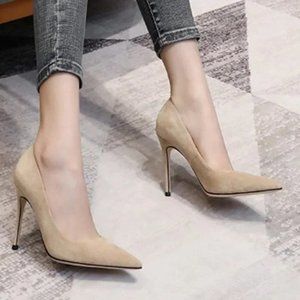 New velvet high -heeled shoes fine heel shoes